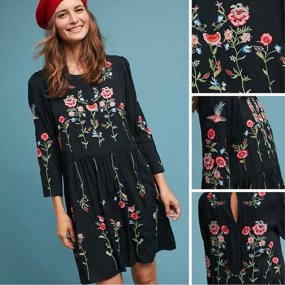 Philosophy Dress XL Blue Allison Embroidered Tunic Floral Bohemian Flowy Spring